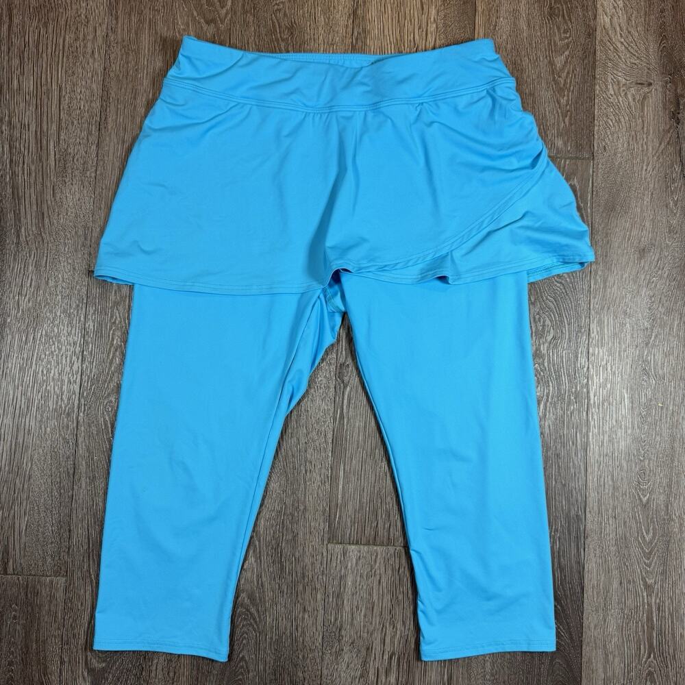 Lands End Blue Swim Skirt Capri Leggings Size L 14-16 Modest Swimwear